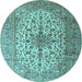 Round Machine Washable Medallion Light Blue Traditional Rug, wshtr1198lblu