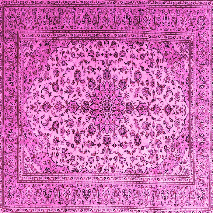 Square Machine Washable Medallion Pink Traditional Rug, wshtr1198pnk