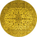 Round Machine Washable Medallion Yellow Traditional Rug, wshtr1198yw