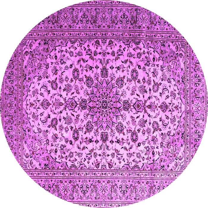 Round Machine Washable Medallion Purple Traditional Area Rugs, wshtr1198pur