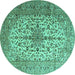 Round Medallion Turquoise Traditional Rug, tr1198turq