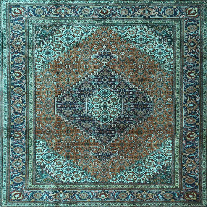 Square Machine Washable Medallion Light Blue Traditional Rug, wshtr1199lblu