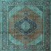 Square Machine Washable Medallion Light Blue Traditional Rug, wshtr1199lblu