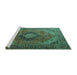 Sideview of Machine Washable Medallion Turquoise Traditional Area Rugs, wshtr1199turq