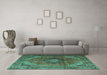 Machine Washable Medallion Turquoise Traditional Area Rugs in a Living Room,, wshtr1199turq