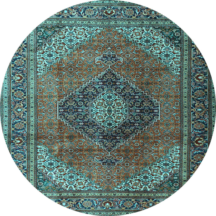 Round Medallion Light Blue Traditional Rug, tr1199lblu