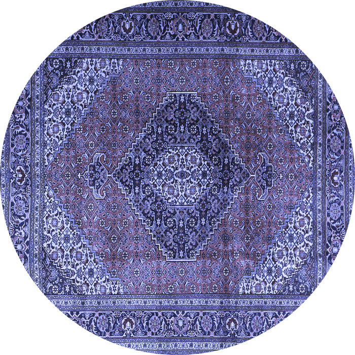 Round Machine Washable Medallion Blue Traditional Rug, wshtr1199blu