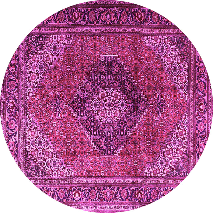 Round Machine Washable Medallion Pink Traditional Rug, wshtr1199pnk