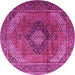 Round Machine Washable Medallion Pink Traditional Rug, wshtr1199pnk