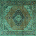 Square Machine Washable Medallion Turquoise Traditional Area Rugs, wshtr1199turq