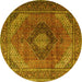 Round Machine Washable Medallion Yellow Traditional Rug, wshtr1199yw