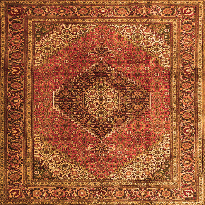 Round Machine Washable Medallion Orange Traditional Area Rugs, wshtr1199org