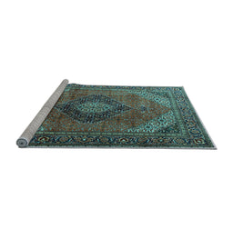Sideview of Machine Washable Medallion Light Blue Traditional Rug, wshtr1199lblu