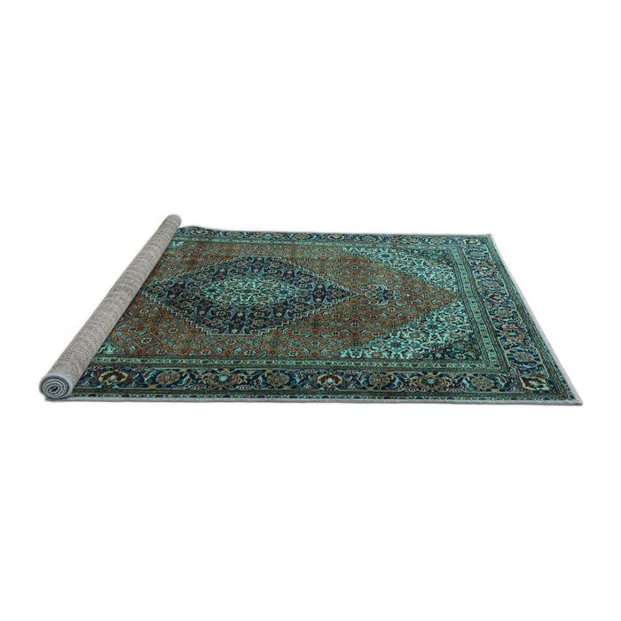 Sideview of Machine Washable Medallion Light Blue Traditional Rug, wshtr1199lblu