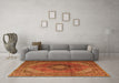 Machine Washable Medallion Orange Traditional Area Rugs in a Living Room, wshtr1199org