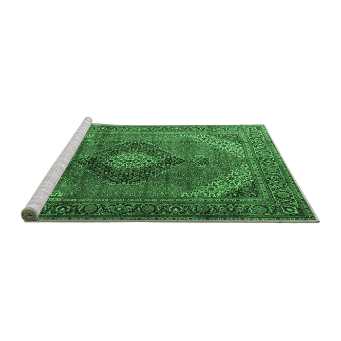 Sideview of Machine Washable Medallion Emerald Green Traditional Area Rugs, wshtr1199emgrn