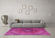 Machine Washable Medallion Pink Traditional Rug in a Living Room, wshtr1199pnk