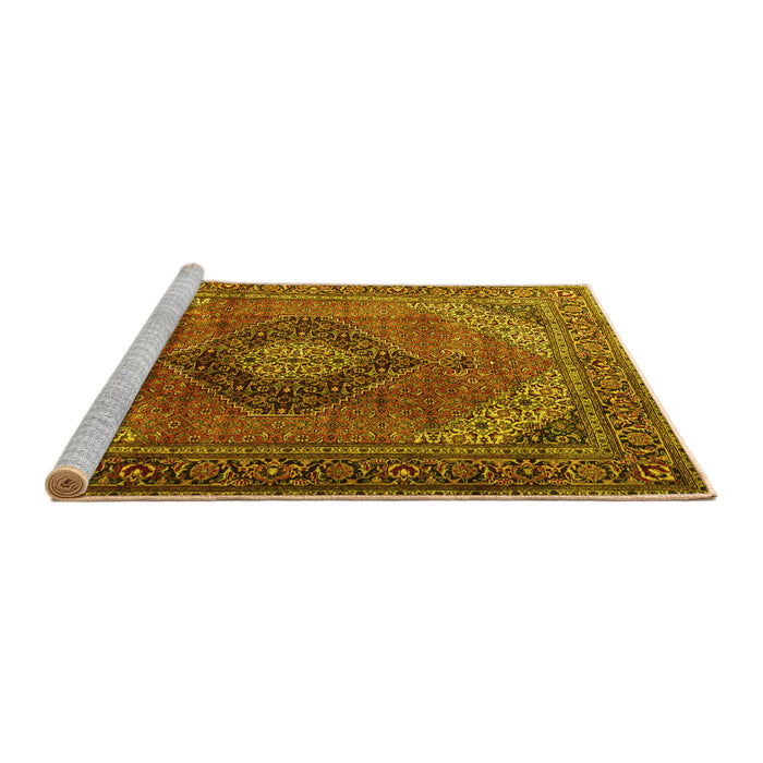 Sideview of Machine Washable Medallion Yellow Traditional Rug, wshtr1199yw