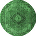 Round Medallion Emerald Green Traditional Rug, tr1199emgrn