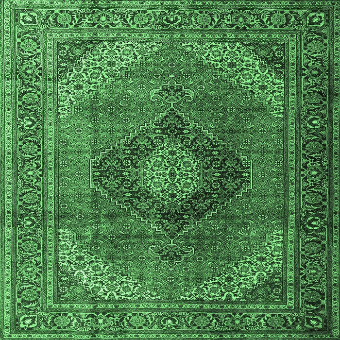 Square Machine Washable Medallion Emerald Green Traditional Area Rugs, wshtr1199emgrn