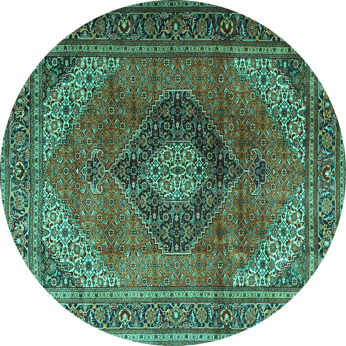 Round Machine Washable Medallion Turquoise Traditional Area Rugs, wshtr1199turq