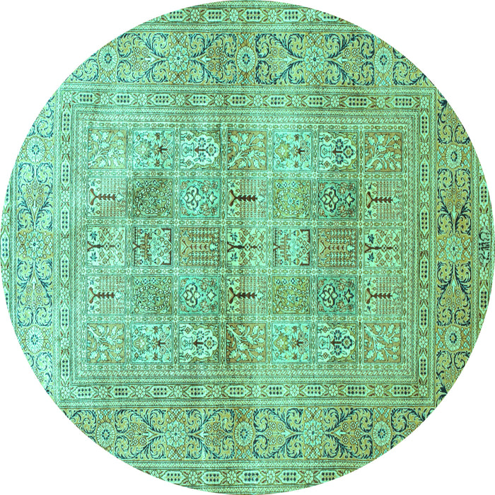 Round Persian Turquoise Traditional Rug, tr119turq