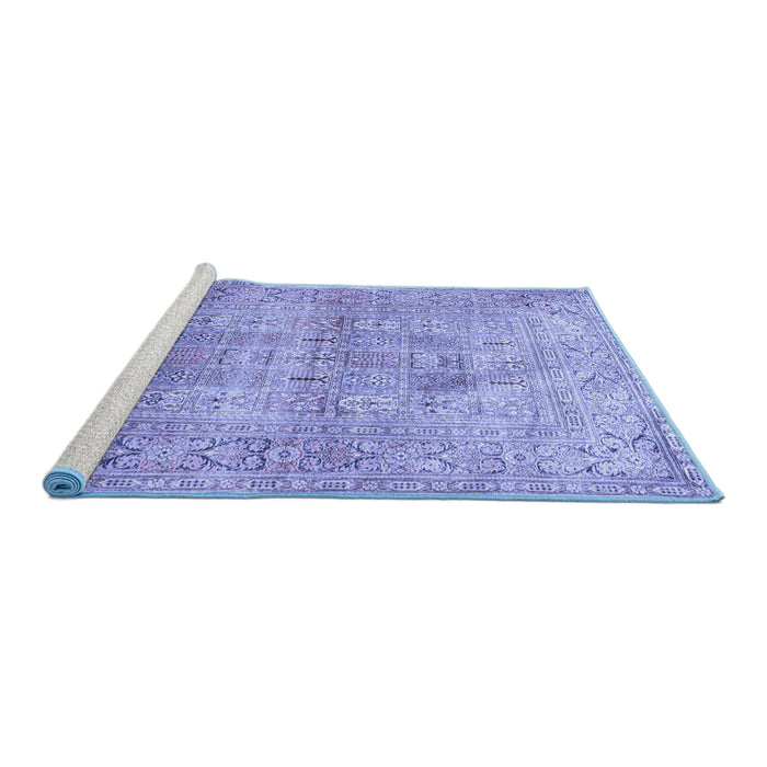Sideview of Machine Washable Persian Blue Traditional Rug, wshtr119blu