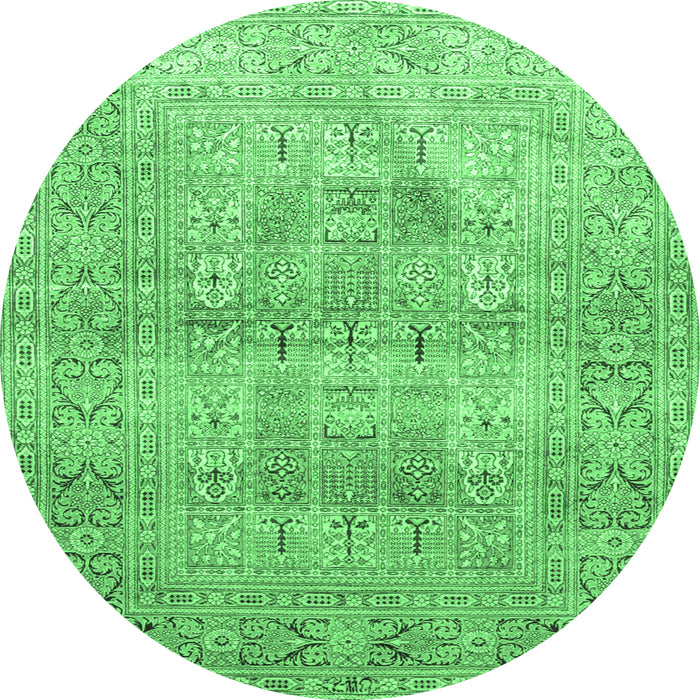 Round Machine Washable Persian Emerald Green Traditional Area Rugs, wshtr119emgrn