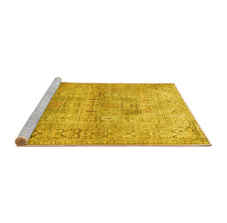 Sideview of Machine Washable Persian Yellow Traditional Rug, wshtr119yw