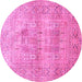 Round Machine Washable Persian Pink Traditional Rug, wshtr119pnk