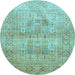 Round Machine Washable Persian Light Blue Traditional Rug, wshtr119lblu