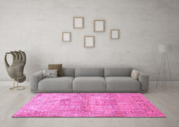Machine Washable Persian Pink Traditional Rug in a Living Room, wshtr119pnk