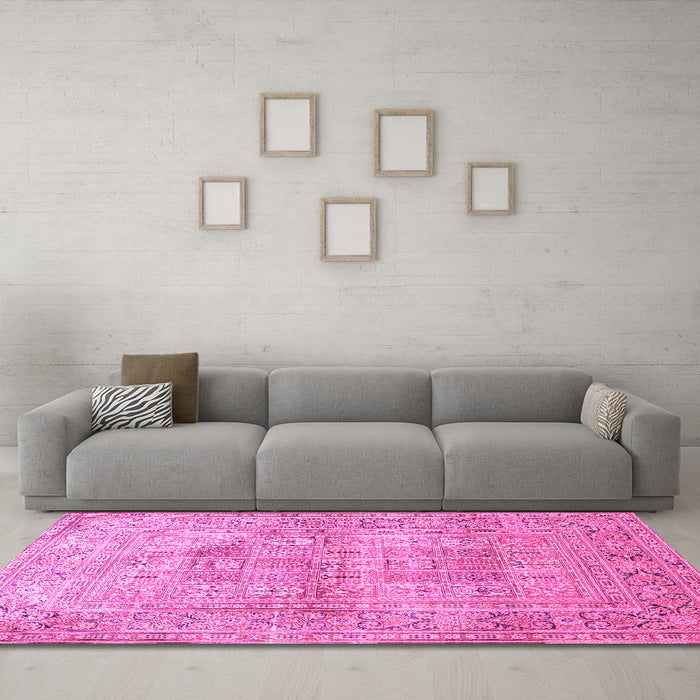 Machine Washable Persian Pink Traditional Rug in a Living Room, wshtr119pnk