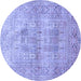 Round Machine Washable Persian Blue Traditional Rug, wshtr119blu