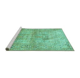 Sideview of Machine Washable Persian Turquoise Traditional Area Rugs, wshtr119turq