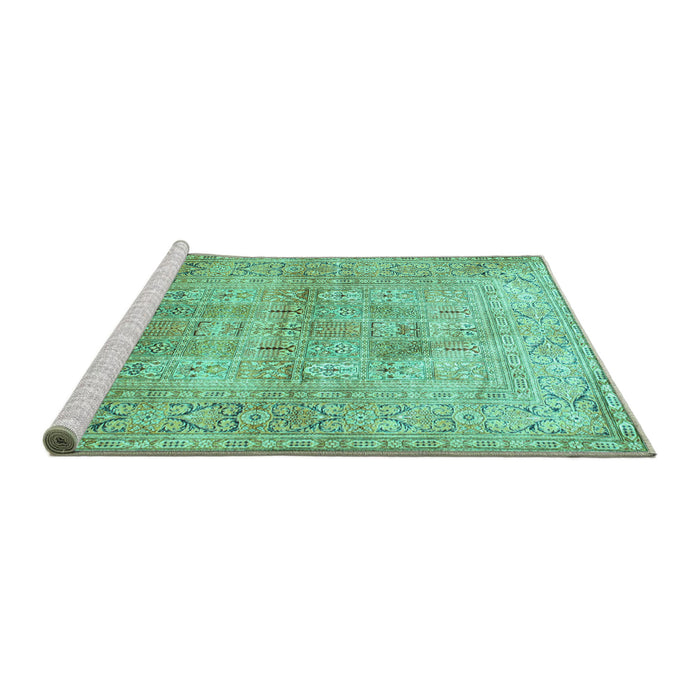 Sideview of Machine Washable Persian Turquoise Traditional Area Rugs, wshtr119turq