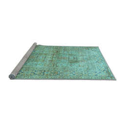 Sideview of Machine Washable Persian Light Blue Traditional Rug, wshtr119lblu