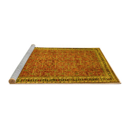 Sideview of Machine Washable Persian Yellow Traditional Rug, wshtr11yw