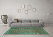 Machine Washable Persian Turquoise Traditional Area Rugs in a Living Room,, wshtr11turq