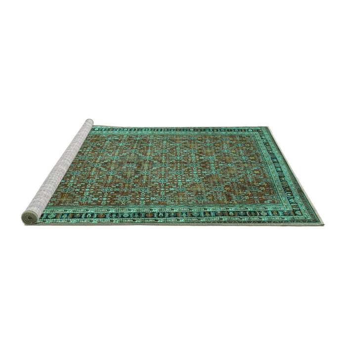 Sideview of Machine Washable Persian Turquoise Traditional Area Rugs, wshtr11turq