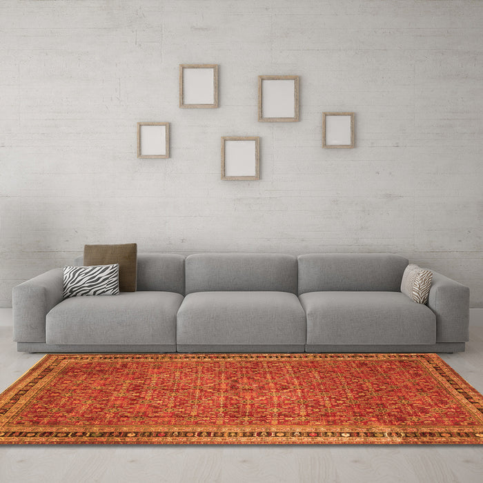 Machine Washable Persian Orange Traditional Area Rugs in a Living Room, wshtr11org