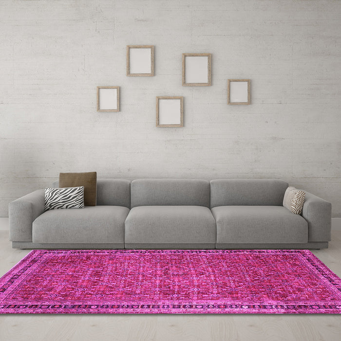 Machine Washable Persian Pink Traditional Rug in a Living Room, wshtr11pnk