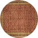 Round Persian Brown Traditional Rug, tr11brn