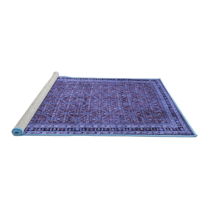 Sideview of Machine Washable Persian Blue Traditional Rug, wshtr11blu