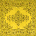 Square Machine Washable Medallion Yellow Traditional Rug, wshtr1200yw