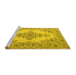 Sideview of Machine Washable Medallion Yellow Traditional Rug, wshtr1200yw