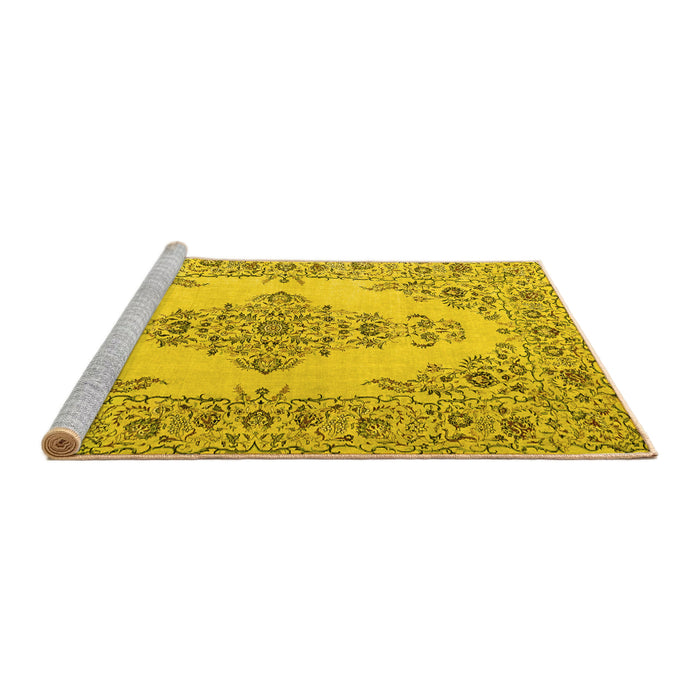 Sideview of Machine Washable Medallion Yellow Traditional Rug, wshtr1200yw