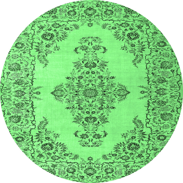 Round Machine Washable Medallion Emerald Green Traditional Area Rugs, wshtr1200emgrn