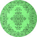 Round Machine Washable Medallion Emerald Green Traditional Area Rugs, wshtr1200emgrn