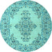 Round Medallion Light Blue Traditional Rug, tr1200lblu